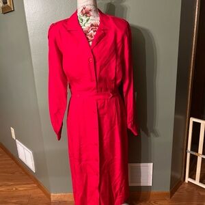Vintage Lord & Taylor Red Long Sleeve Silk Dress